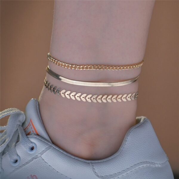 Simple Chain Anklet for Women 3 pcs Set - Imagen 7