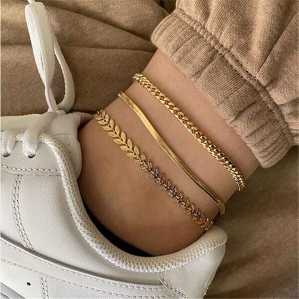 Simple Chain Anklet for Women 3 pcs Set - Imagen 8